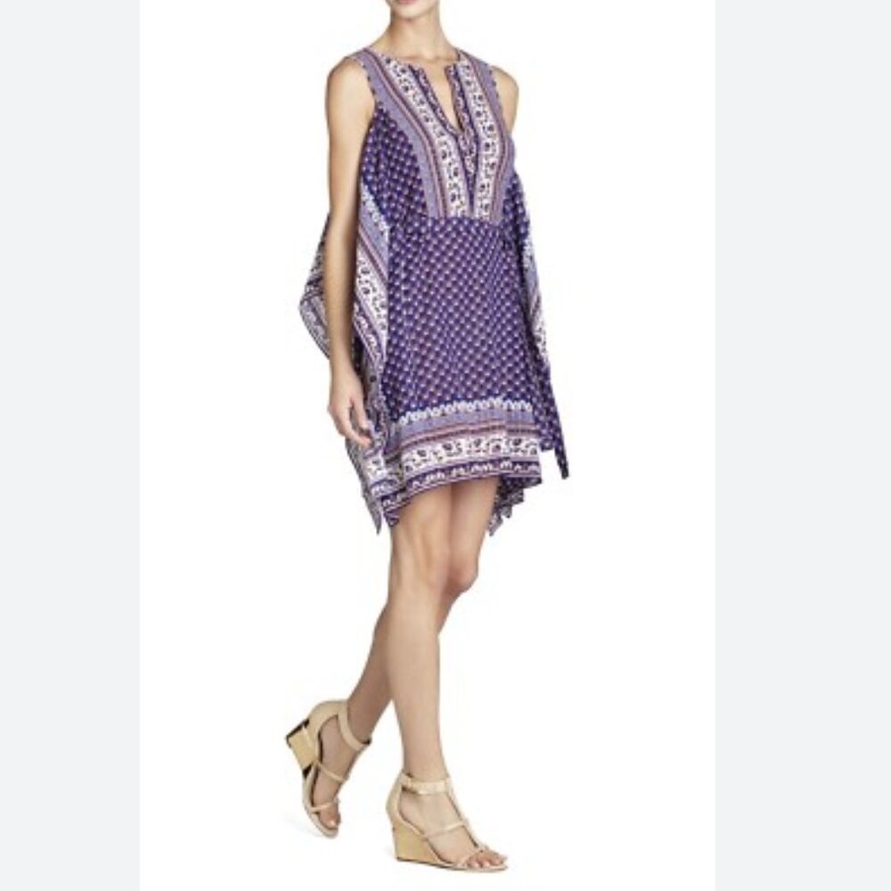 BCBGMaxAzria Alexi Small Sleeveless Boho Kaftan Dress - Purple and Pink